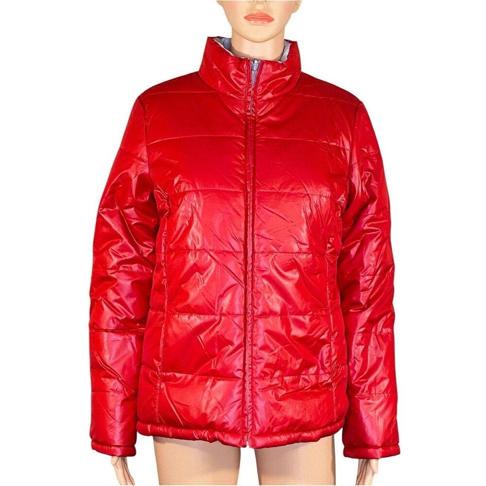 Faded Glory Reversible Puffer Jacket Weather Resistant Lightweight Red Gray SZ S